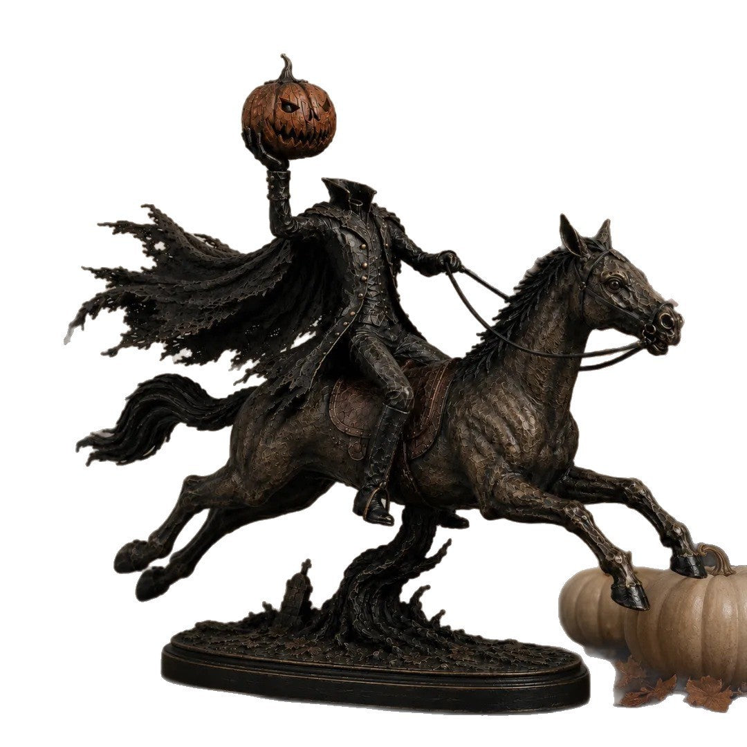 Decoratieve Halloweenfiguur op paard met pompoen Kalsten