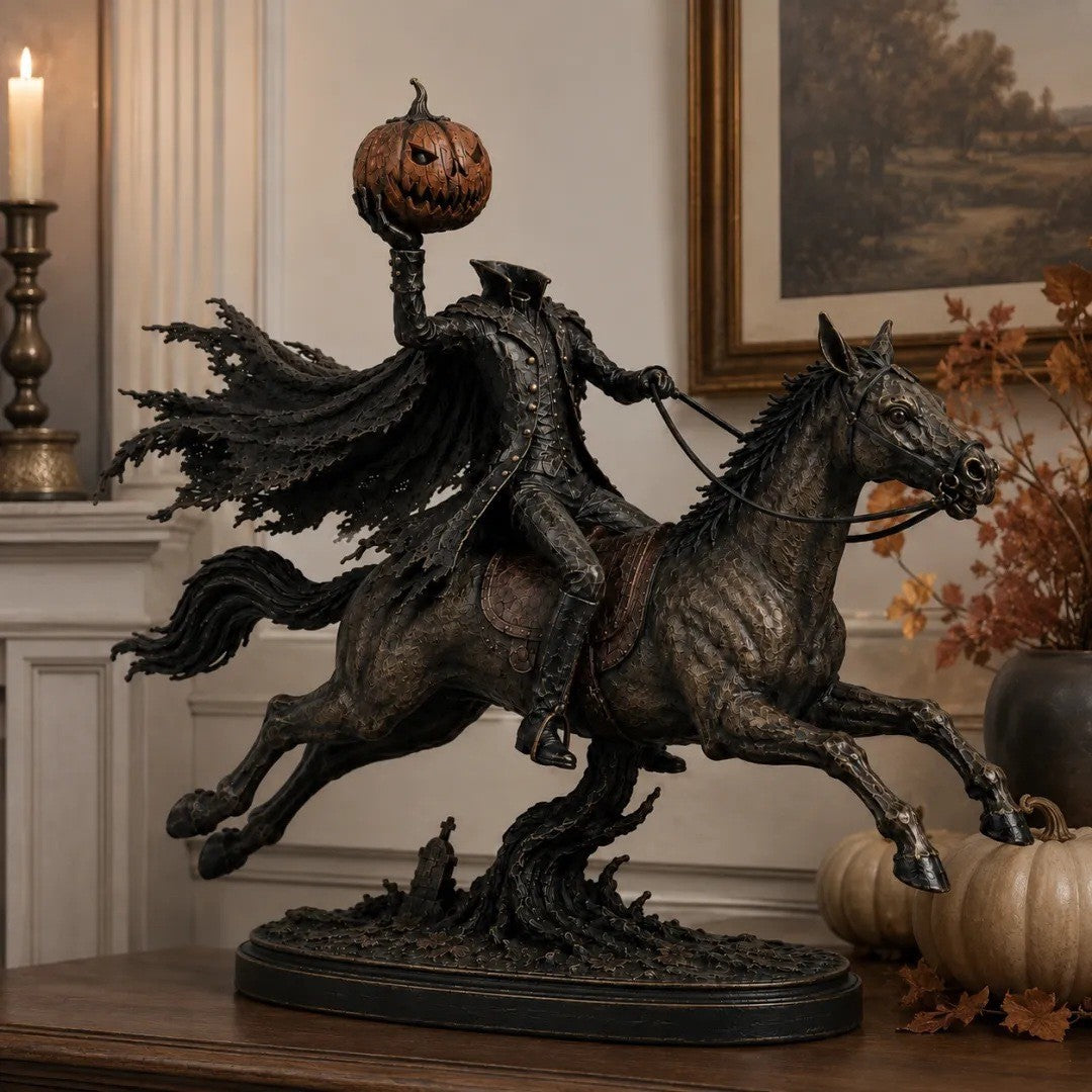 Decoratieve Halloweenfiguur op paard met pompoen Kalsten