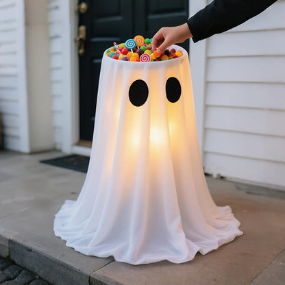 Gloeiende Halloween snoepkom met spookomslag en LED-interieurverlichting