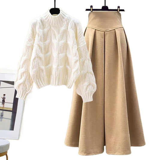 Tweedelige Dames Set – Gebreide Trui en Plooirok – Comfort & Stijl – Amira