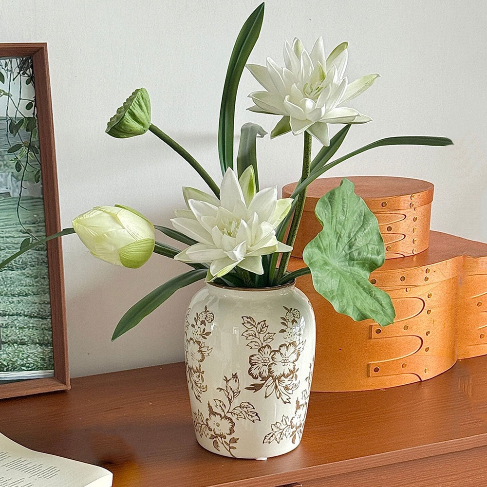 Bloemenpatroon Keramische Vaas - 21,8 cm Decoratief