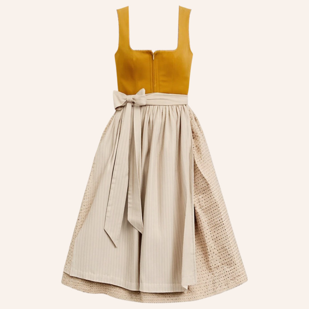AlpenCharm Dirndljurk – Oranje Vintage Trachtenjurk met Beige Schort