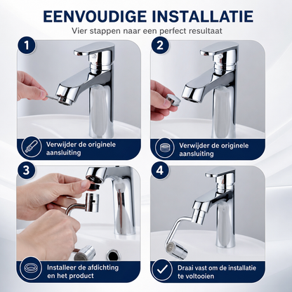 AquaFlex | Draaibare kraanverlenger | RVS Kraanverlenger 1080° Draaibaar – Spatwaterdicht Dubbele Spuitmodus Universele Adapter voor Keuken en Badkamer Wastafel