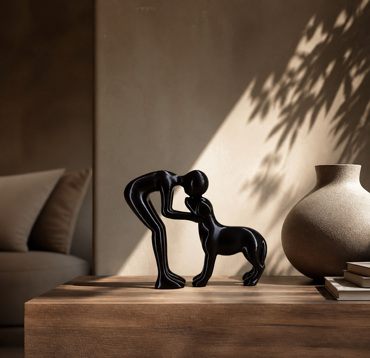 Abstracte Mens & Huisdier Verbindingsbeeldje - Minimalistische Woondecoratie