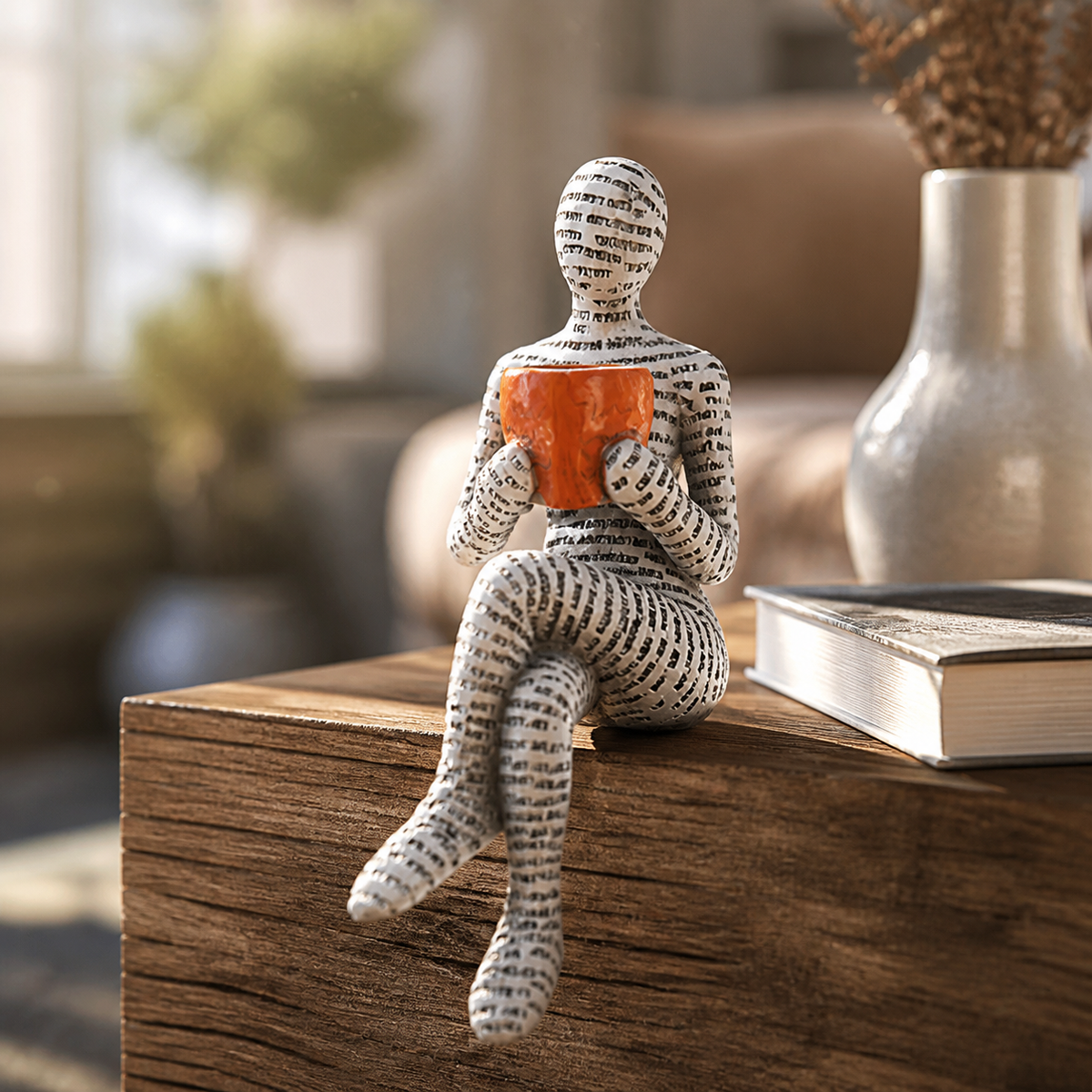 Lezend Vrouwenfiguur Woondecoratie - Rustgevend Kunstwerk voor Boekenliefhebbers