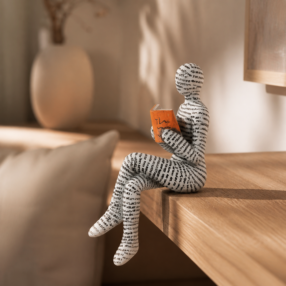 Lezend Vrouwenfiguur Woondecoratie - Rustgevend Kunstwerk voor Boekenliefhebbers