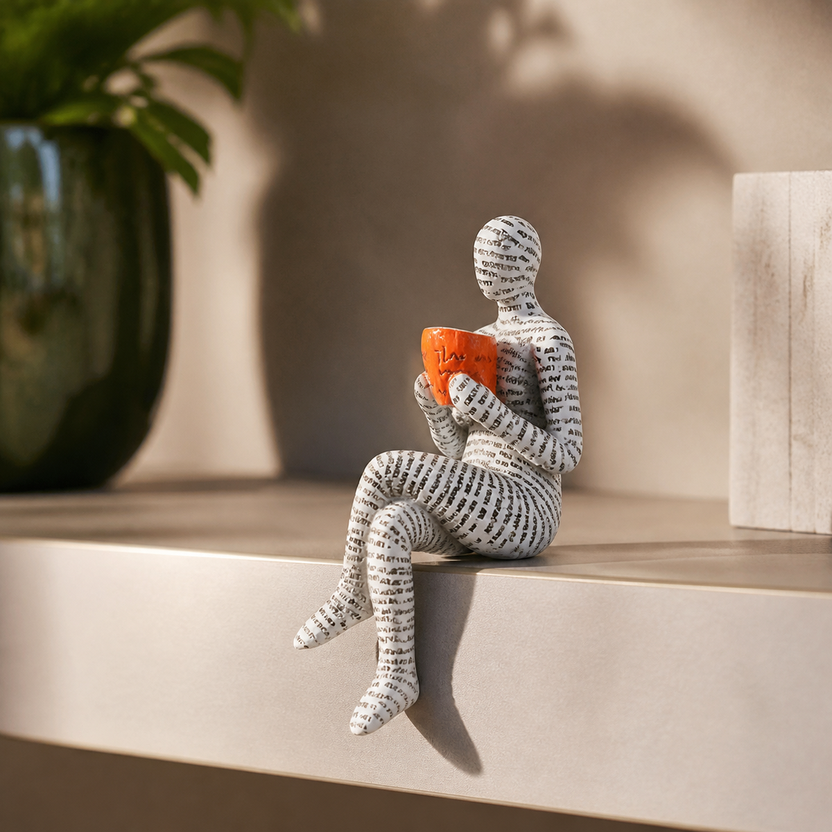 Lezend Vrouwenfiguur Woondecoratie - Rustgevend Kunstwerk voor Boekenliefhebbers