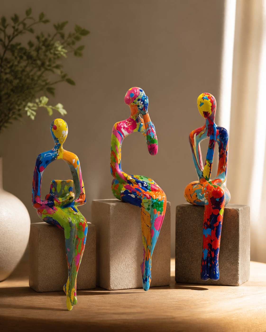 Abstracte Kunstfiguren Set - Moderne Woondecoratie met Kleurrijke Beeldjes