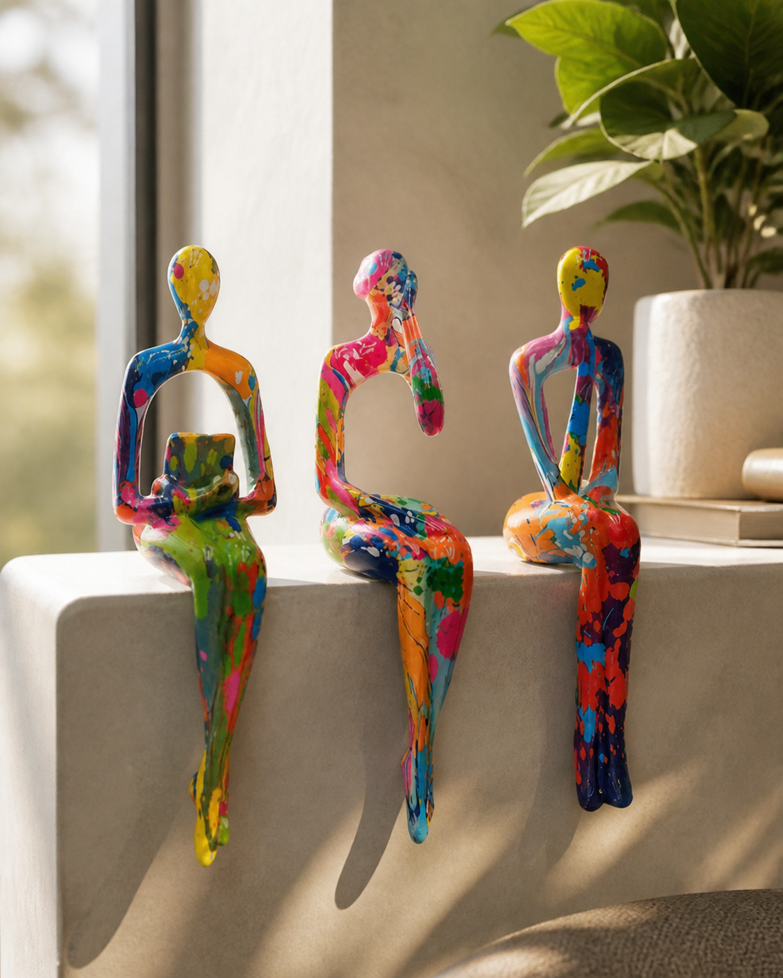 Abstracte Kunstfiguren Set - Moderne Woondecoratie met Kleurrijke Beeldjes