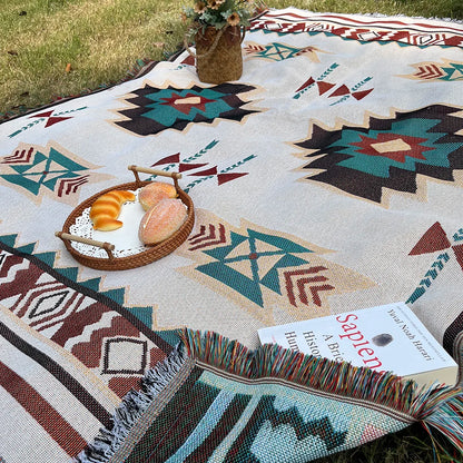Boho Aztec Oversized Katoenen Deken met Franjes – Omkeerbaar voor Bank & Bed