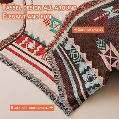 Boho Aztec Oversized Katoenen Deken met Franjes – Omkeerbaar voor Bank & Bed