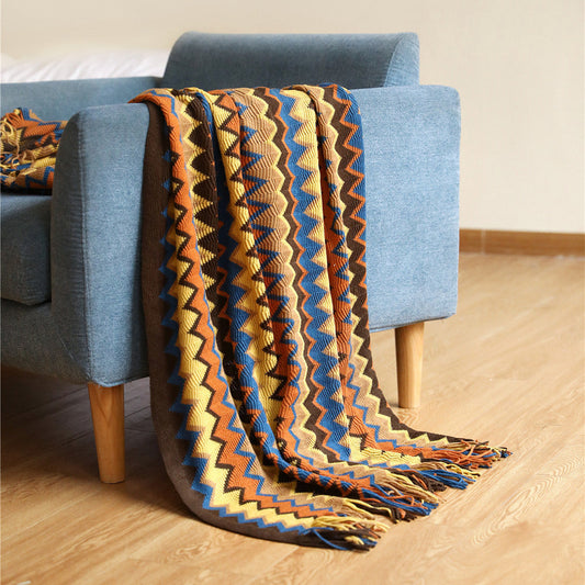 Boho Chevron Dekbedovertrek – Handgeweven – Met Franjes – Warme Aardetinten