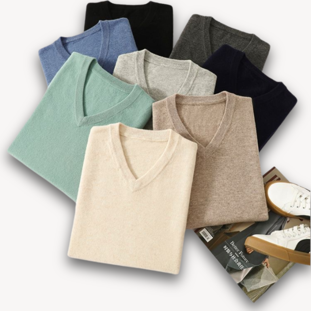 Heren Luxe Cashmere V-Hals Trui – Zacht, Elegant en Ademend