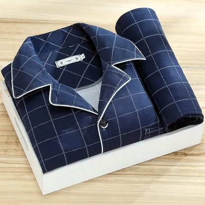 NachtComfort Heren Pyjamaset Met Knoopsluiting en Ademend Design