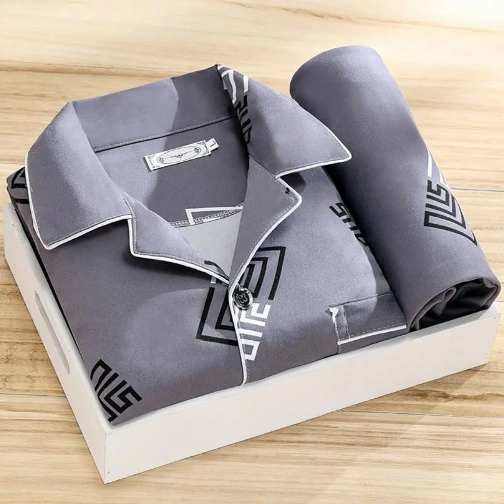 NachtComfort Heren Pyjamaset Met Knoopsluiting en Ademend Design