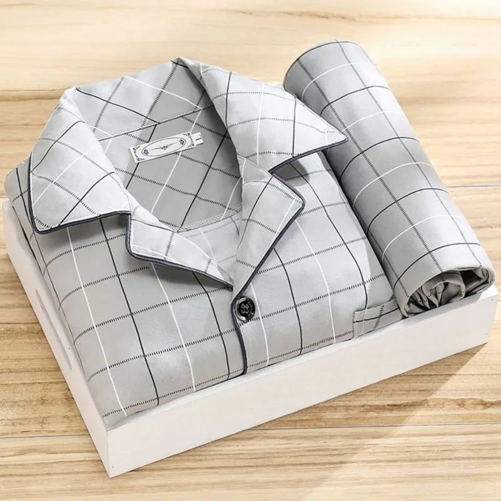 NachtComfort Heren Pyjamaset Met Knoopsluiting en Ademend Design