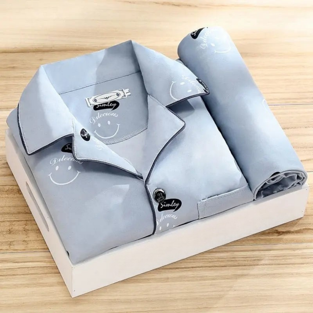 NachtComfort Heren Pyjamaset Met Knoopsluiting en Ademend Design