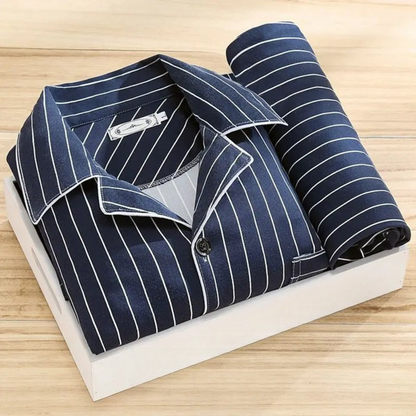 NachtComfort Heren Pyjamaset Met Knoopsluiting en Ademend Design
