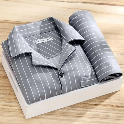 NachtComfort Heren Pyjamaset Met Knoopsluiting en Ademend Design