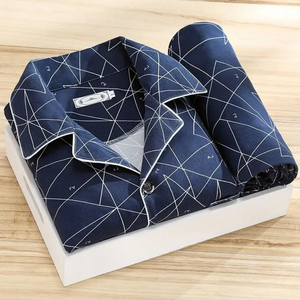 NachtComfort Heren Pyjamaset Met Knoopsluiting en Ademend Design