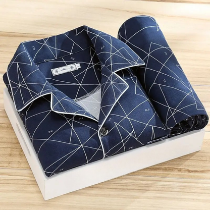 NachtComfort Heren Pyjamaset Met Knoopsluiting en Ademend Design