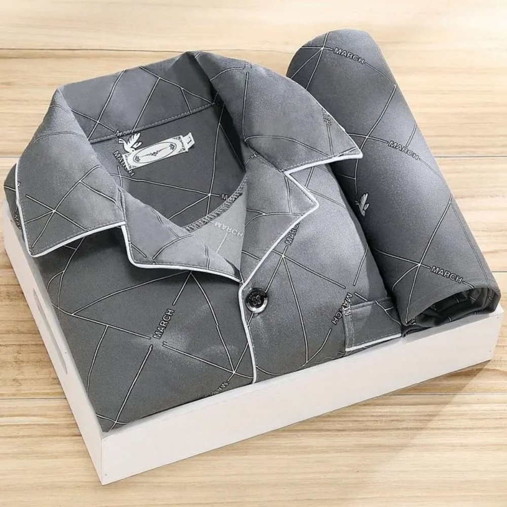 NachtComfort Heren Pyjamaset Met Knoopsluiting en Ademend Design