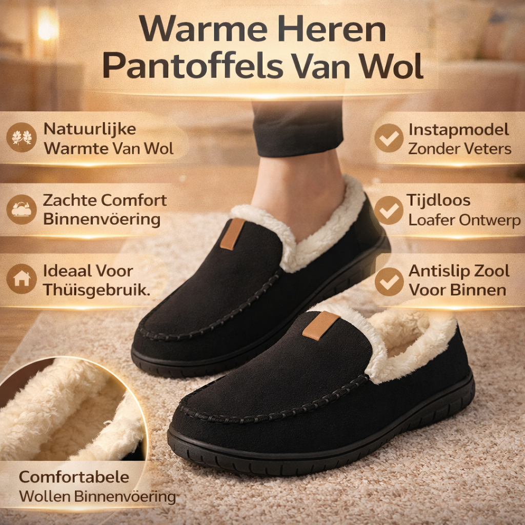 WarmStap Heren Wollen Pantoffels Met Comfortabele Instap en Zachte Voering