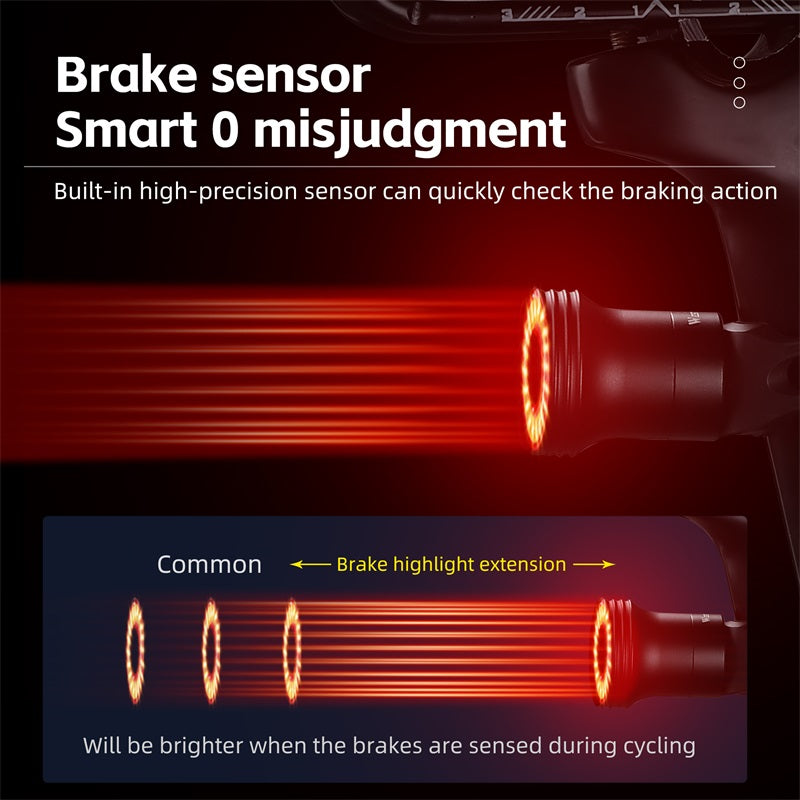 Slim fietsachterlicht met automatische remsensor en lichtdetectie