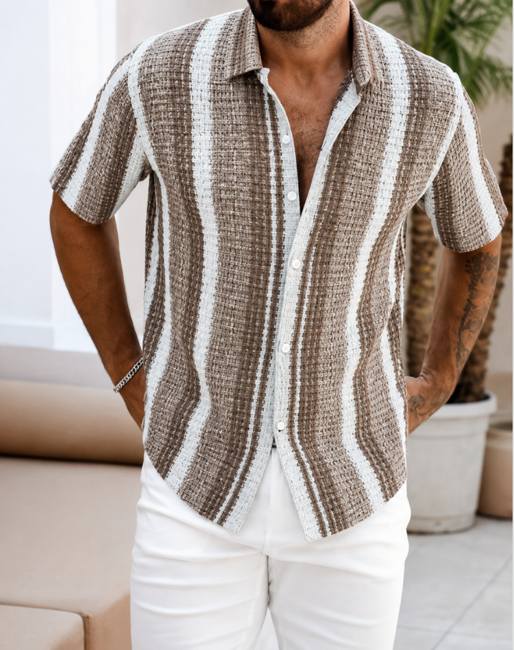 Gestreept Katoenen Zomeroverhemd Heren - Korte Mouwen Casual