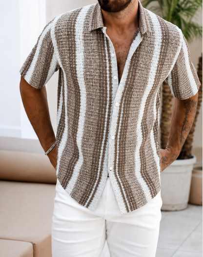 Gestreept Katoenen Zomeroverhemd Heren - Korte Mouwen Casual