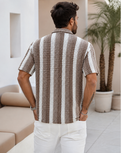 Gestreept Katoenen Zomeroverhemd Heren - Korte Mouwen Casual