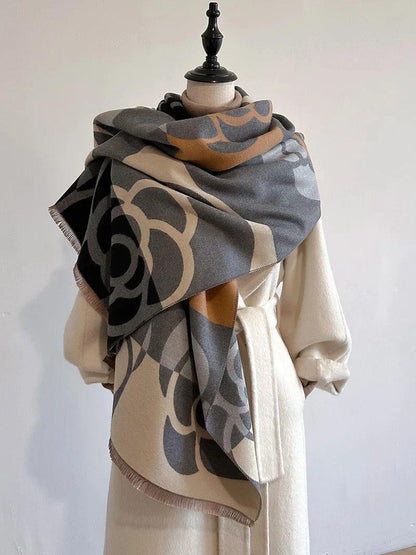 Omkeerbare Kasjmier Wintersjaal met Gedrukt Patroon – Elegant en Warm