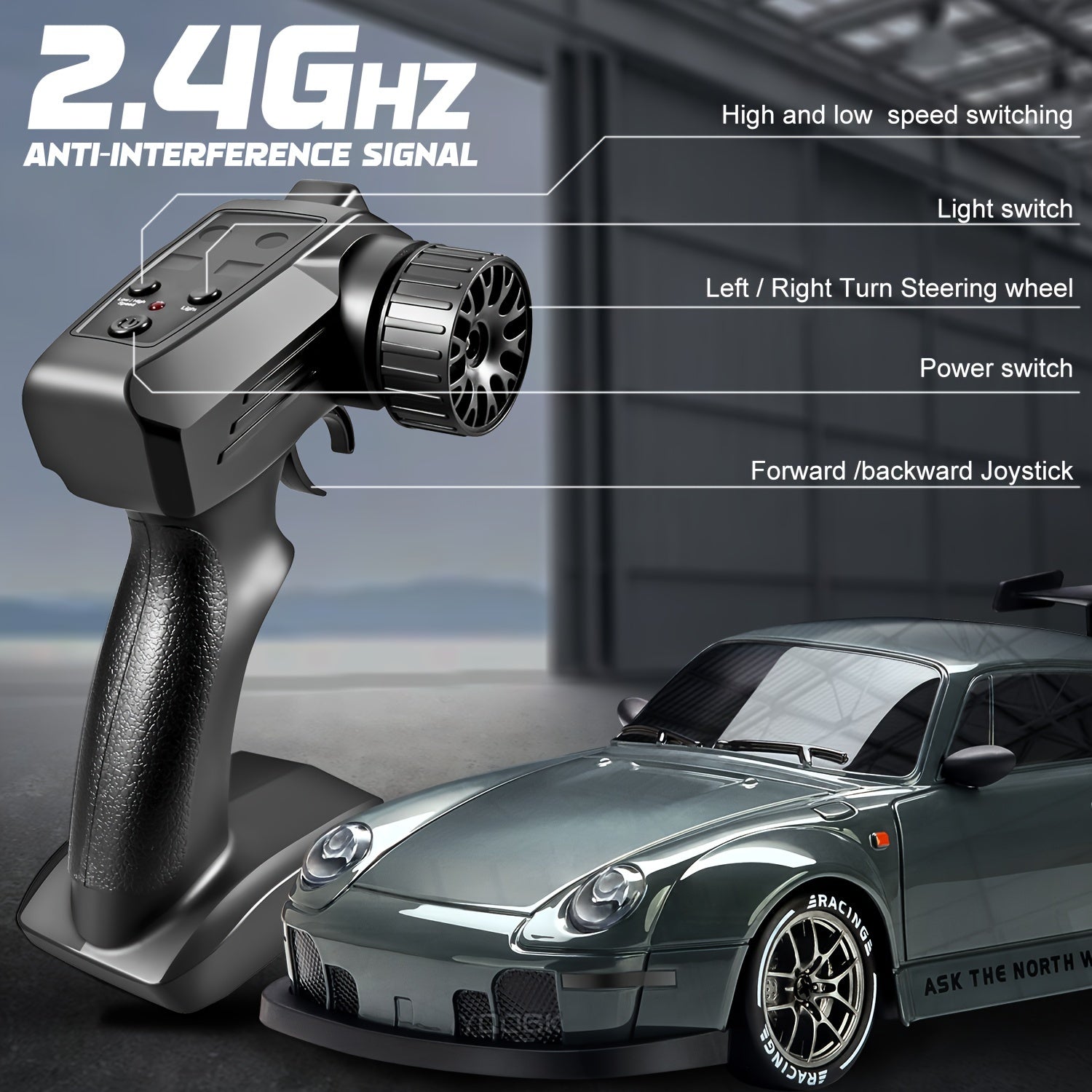 RC Drift Auto 4WD 2.4GHz met LED Lichten | Oplaadbare Batterij, Snelheid en Drift | Radiografisch Speelgoed voor Jongens & Meisjes