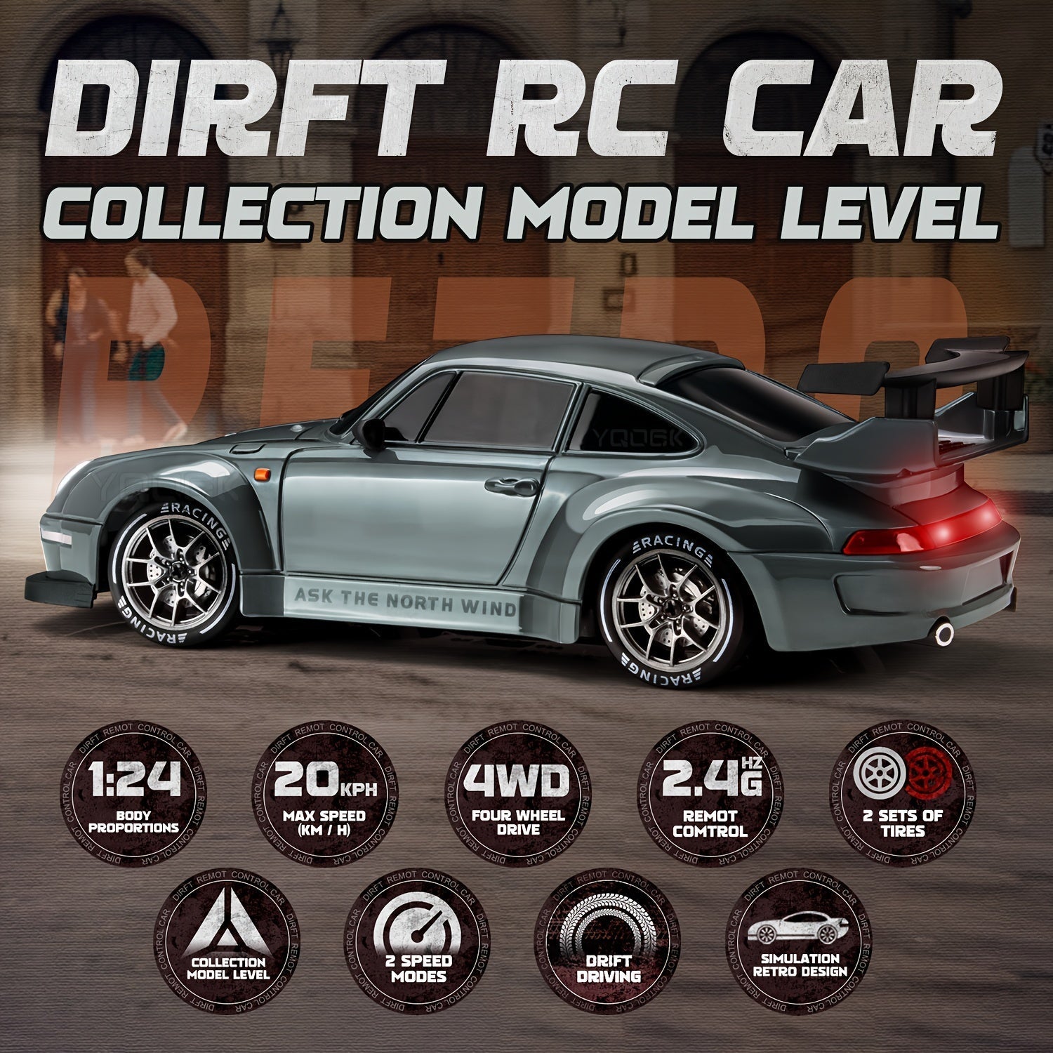 RC Drift Auto 4WD 2.4GHz met LED Lichten | Oplaadbare Batterij, Snelheid en Drift | Radiografisch Speelgoed voor Jongens & Meisjes