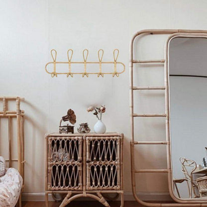 Rotan Wandhanger met 5 Haken voor Jassen, Tassen en Handdoeken