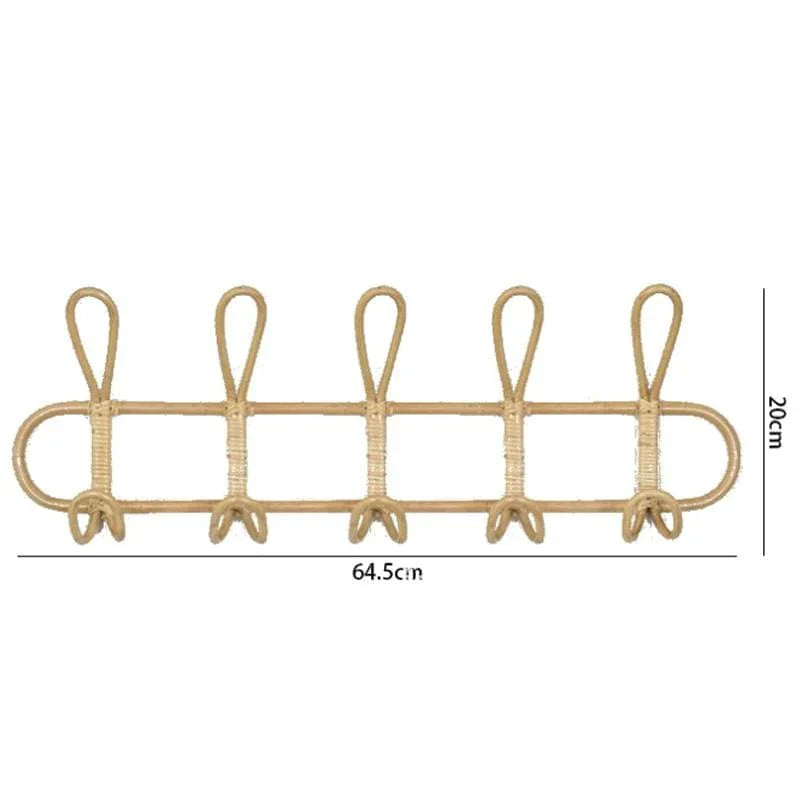Rotan Wandhanger met 5 Haken voor Jassen, Tassen en Handdoeken