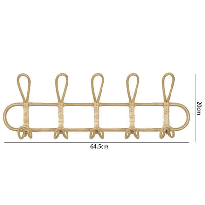 Rotan Wandhanger met 5 Haken voor Jassen, Tassen en Handdoeken