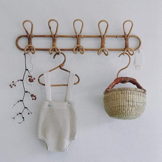 Rotan Wandhanger met 5 Haken voor Jassen, Tassen en Handdoeken