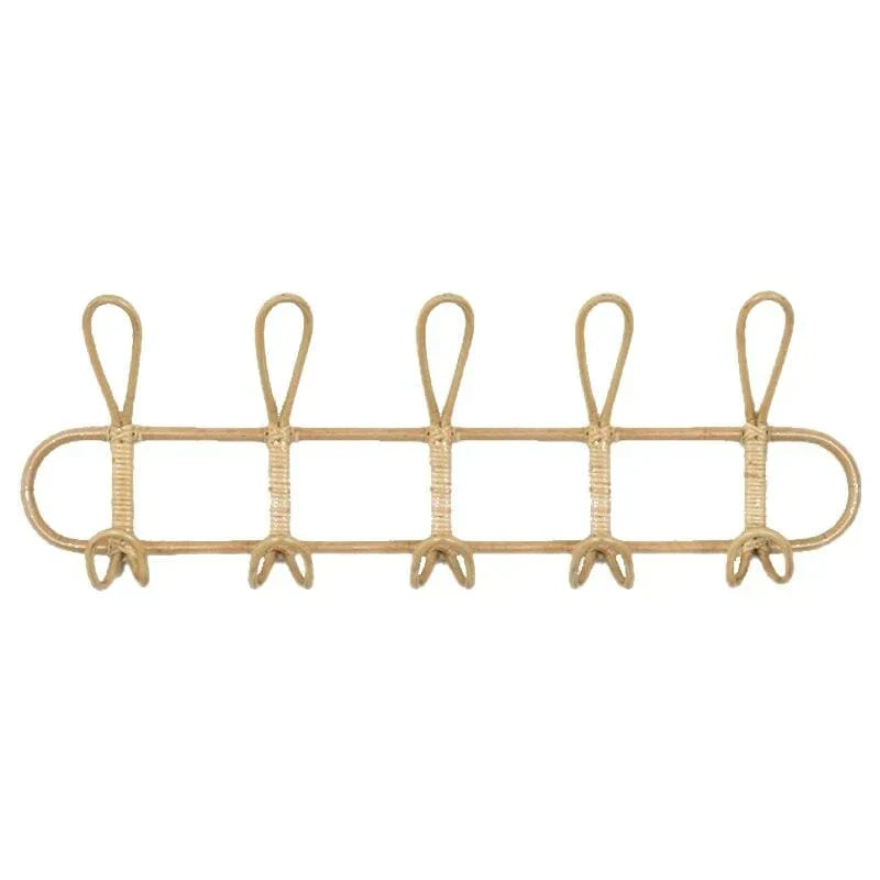 Rotan Wandhanger met 5 Haken voor Jassen, Tassen en Handdoeken