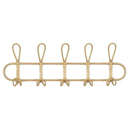 Rotan Wandhanger met 5 Haken voor Jassen, Tassen en Handdoeken