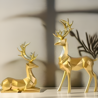Geometrische Rendier Figurenset – Moderne 2-delige Resin Decoratie