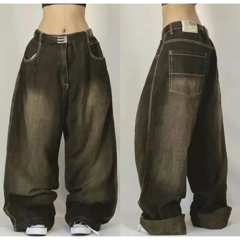 Retro Punk Baggy Cargo Jeans – Unisex Wijde Spijkerbroek met Zakken