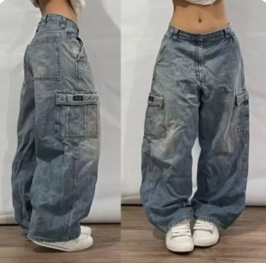 Retro Punk Baggy Cargo Jeans – Unisex Wijde Spijkerbroek met Zakken