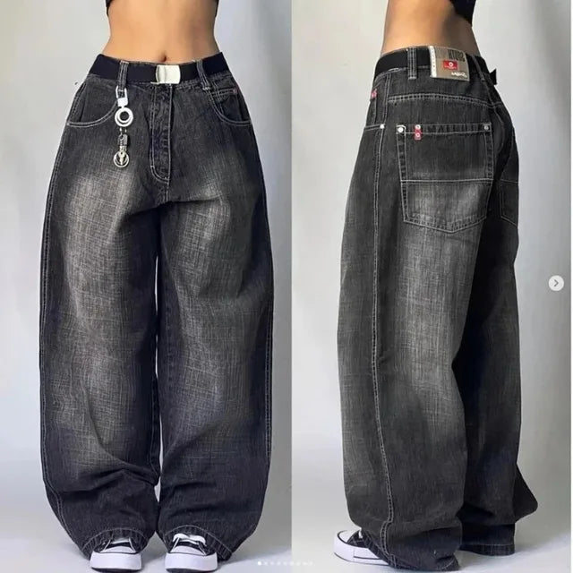 Retro Punk Baggy Cargo Jeans – Unisex Wijde Spijkerbroek met Zakken