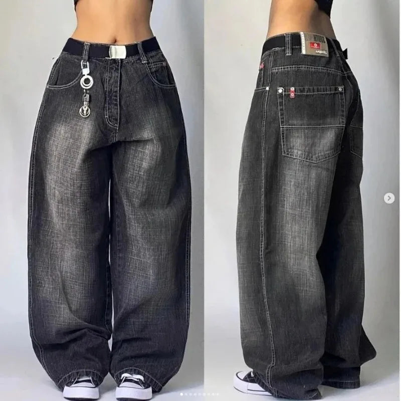 Retro Punk Baggy Cargo Jeans – Unisex Wijde Spijkerbroek met Zakken