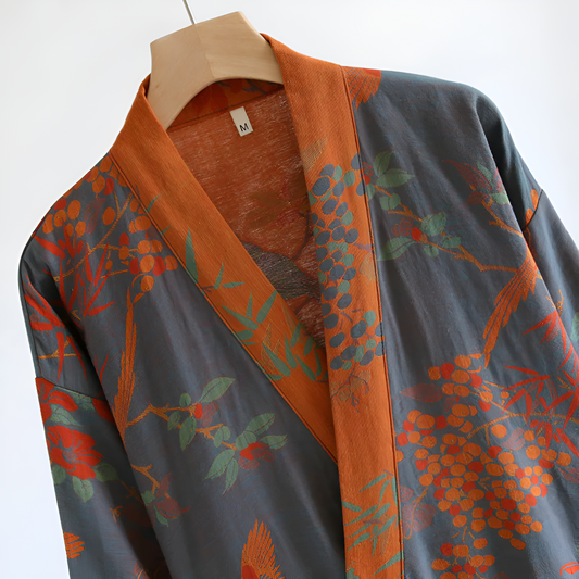 Lichte Retro Katoenen Badjas – Jacquard Ontwerp met Tailleband