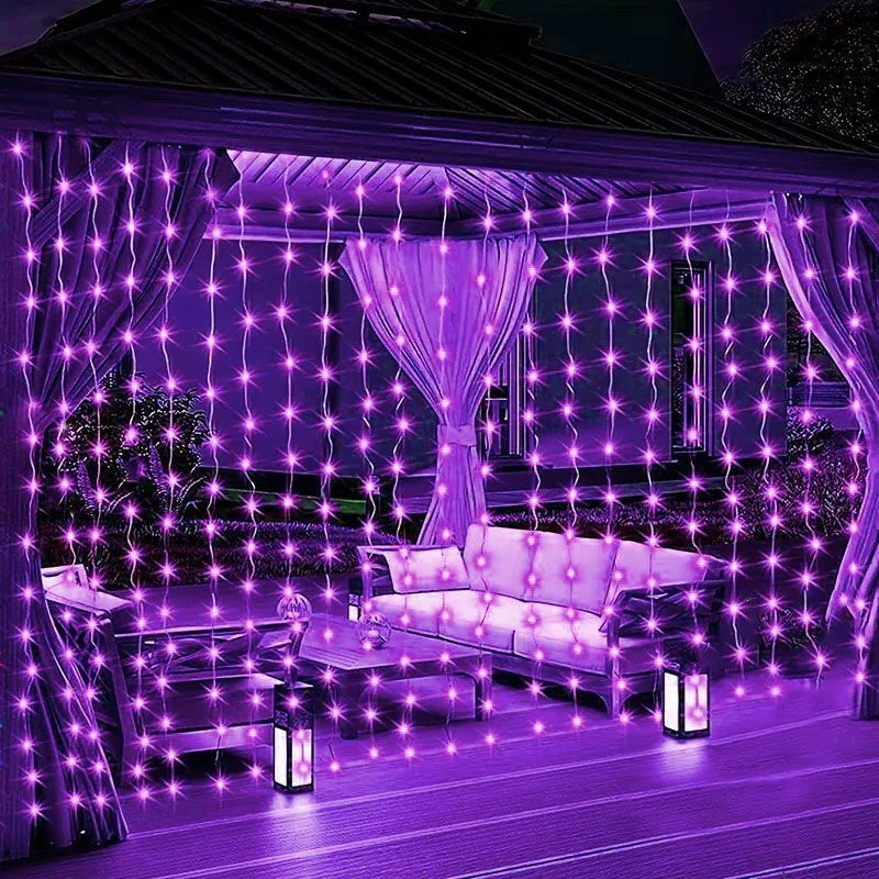 Flexibel LED-lichtgordijn met USB-voeding – 8 modi, warm wit, roze en blauw