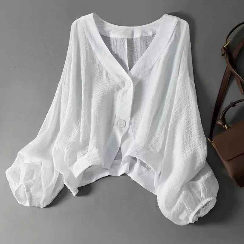 LunaLinnen Blouse Met Pofmouwen