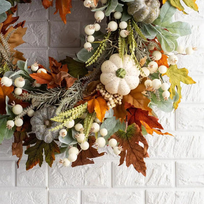 AutumnPumpkin Herfstkrans met Esdoornbladeren en Pompoenen – Voordeurdecoratie