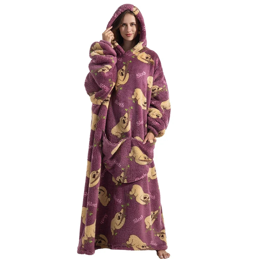 Sherpa Fleece Loungedeken met Mouwen en Capuchon 140cm - Oversized Draagbare Huisdeken